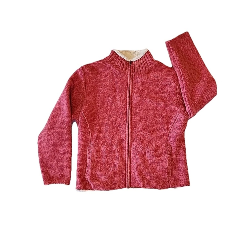 Alps Womens Sherpa Fleece Sweater Size Medium Pink Full Zip Jacket Cozy Cabin‎